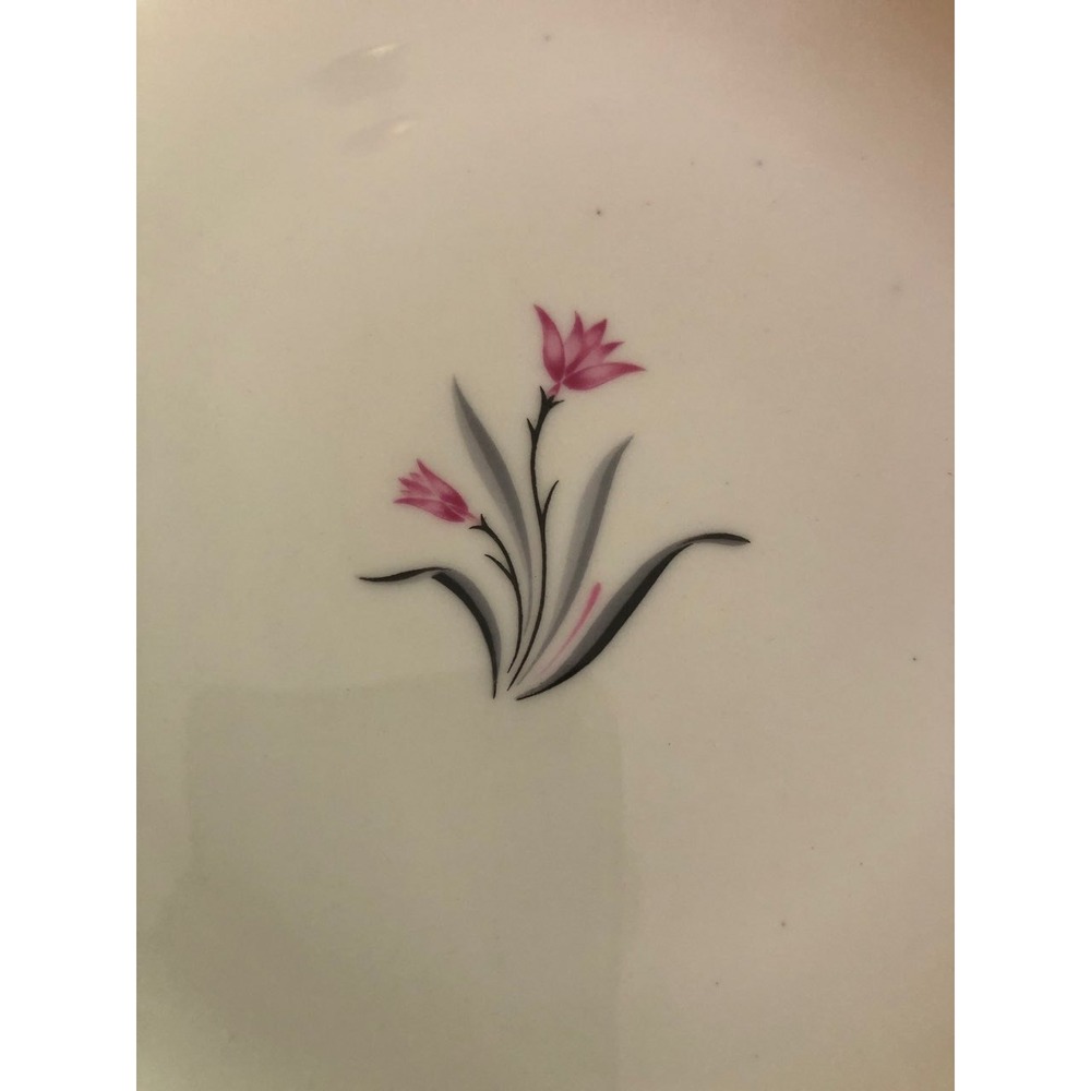 Syracuse China Alpine Pink Lily Dinner Plates Set of 8 Silver Trim MCM USA - Picture 2 of 6